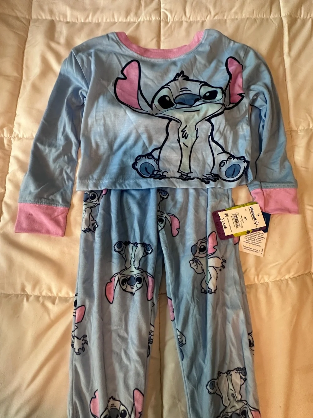 Disney Stitch Light Blue and Pink Kids Pajama Set Girls 4-5